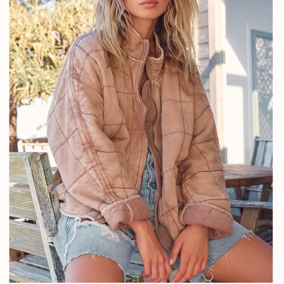 NWOT Free People Dolman Quilted Knit Jacket Dirty Rose - Picture 2 of 9